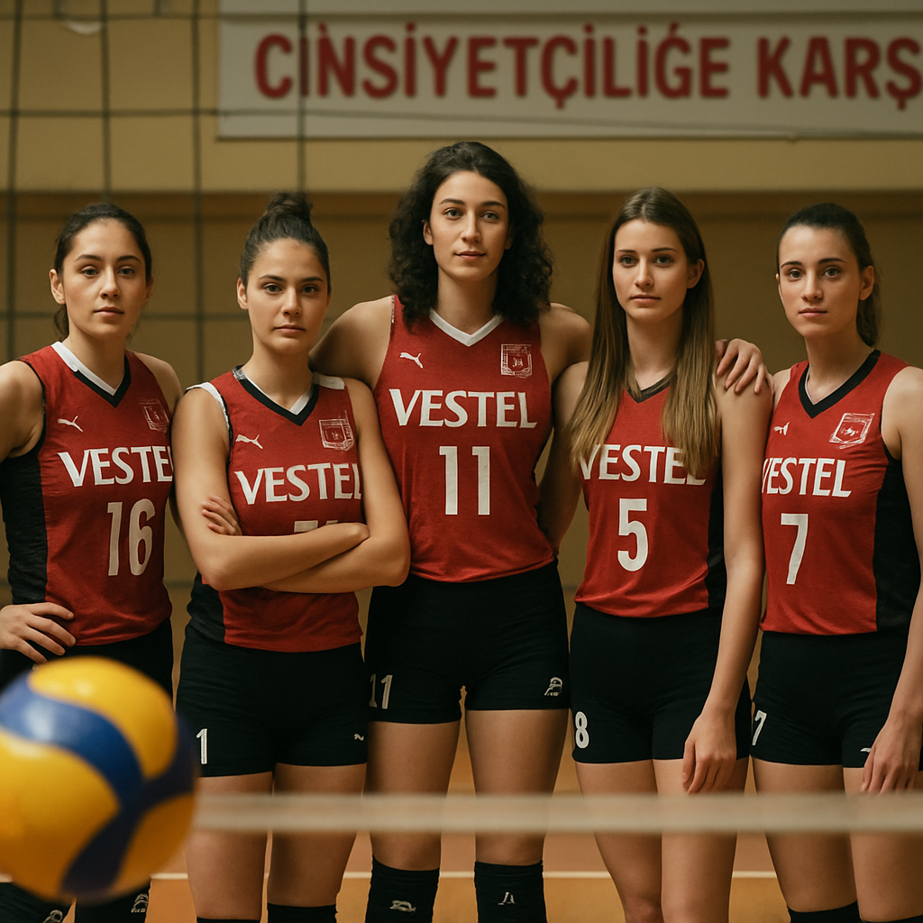 Turkish women volleyball players stand together after a match, highlighting solidarity and the need